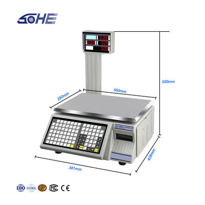 SHW-TMC 15kg Tabela de códigos de barras de impressão Balança com placa de plástico ABS / aço inoxidável