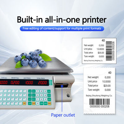 Supermercado Balança de computação digital de 3 kg com impressão de etiquetas de código de barras e suporte de papel