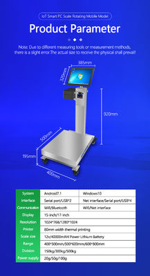 Windows 10 System 150kg Capacidade Balança industrial com tela sensível ao toque de 15 polegadas