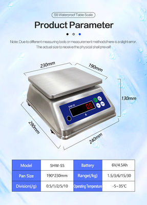 AV220V / 50HZ tela dupla de aço inoxidável mesa impermeável balança eletrônica 15kg
