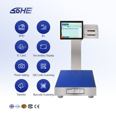 SOHE 60KG Tipo de bateria Escala de impressão de etiquetas à prova d'água com pesagem e impressora inteligentes