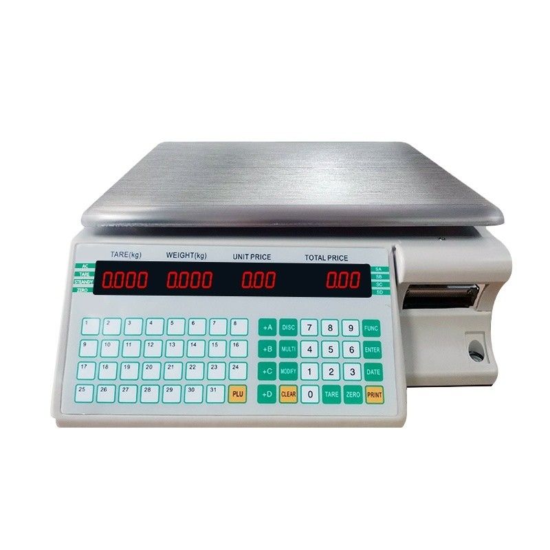 Supermercado Balança de computação digital de 3 kg com impressão de etiquetas de código de barras e suporte de papel